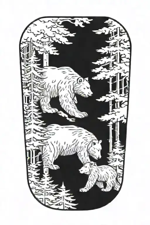 main focus forest scene with two small bears (father and son)  tattoo design idea