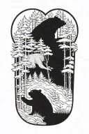 main focus forest scene with two small bears (father and son)  tattoo design idea