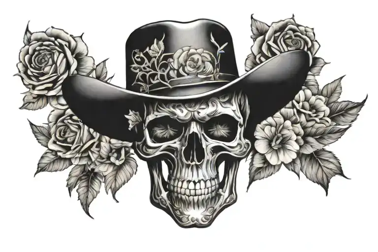 floral leather cowboy skull tattoo design idea
