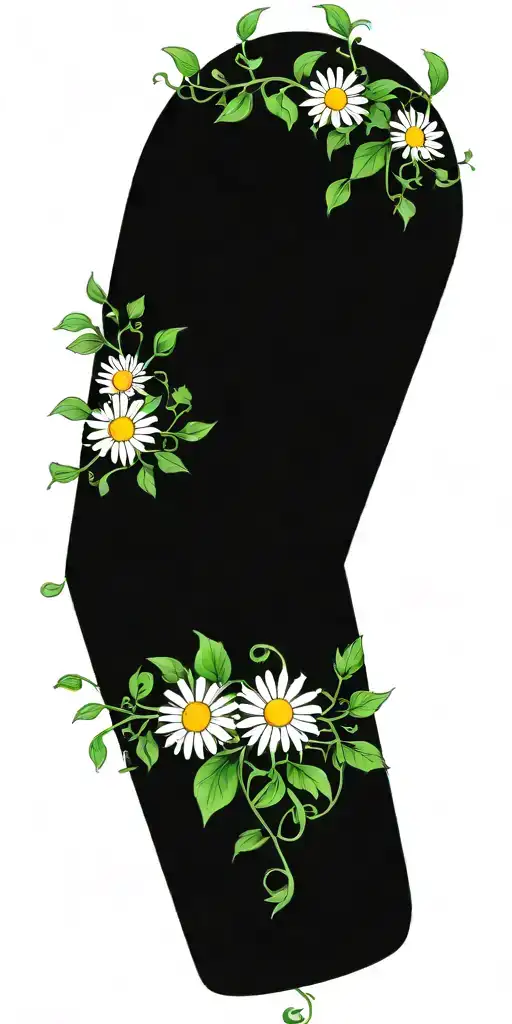 Long narrow vine with green leaves and daisy flowers that wraps around the arm tattoo design idea