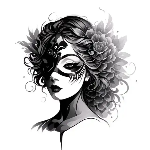 mask women face tattoo design idea