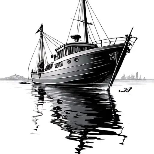 fine line Maltese fishing boat tattoo design idea
