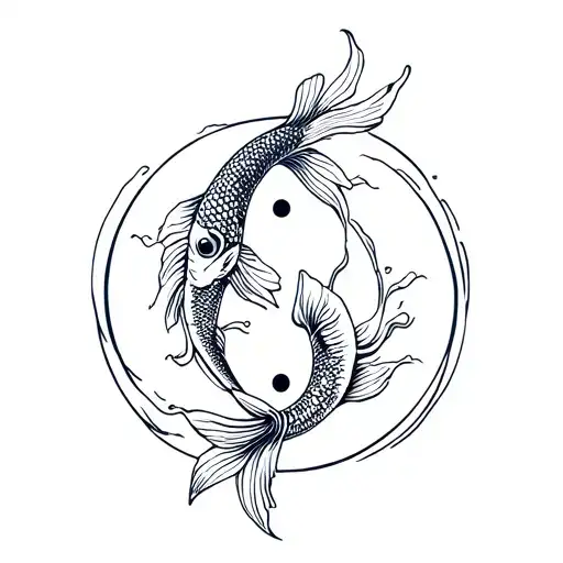 koi fish yin yang with waves crashing tattoo design idea