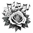 roses and music notes gangster  tattoo design idea