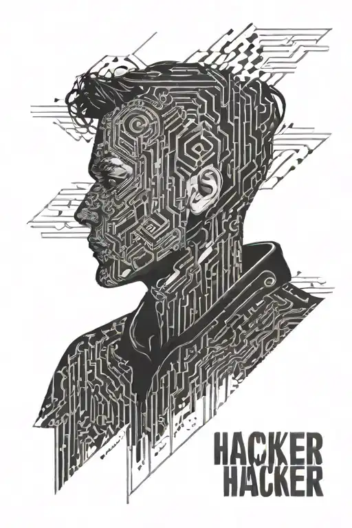 hacker with computer code flowing tattoo design idea