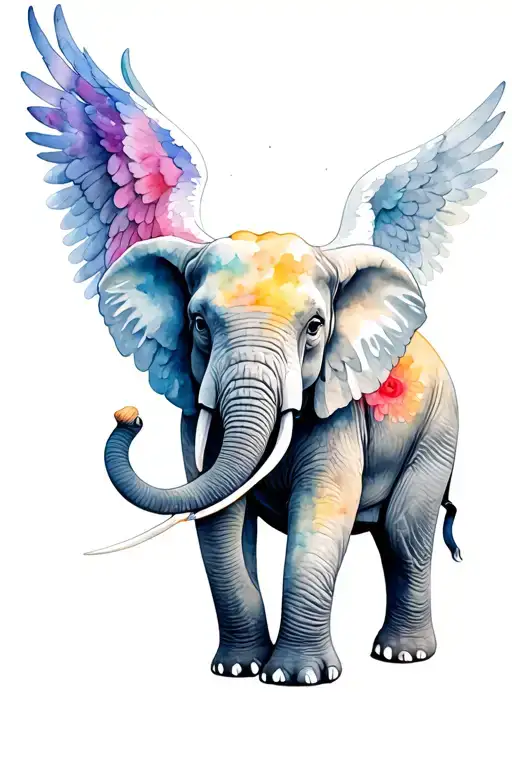 Elephant With Angel Wings tattoo design idea