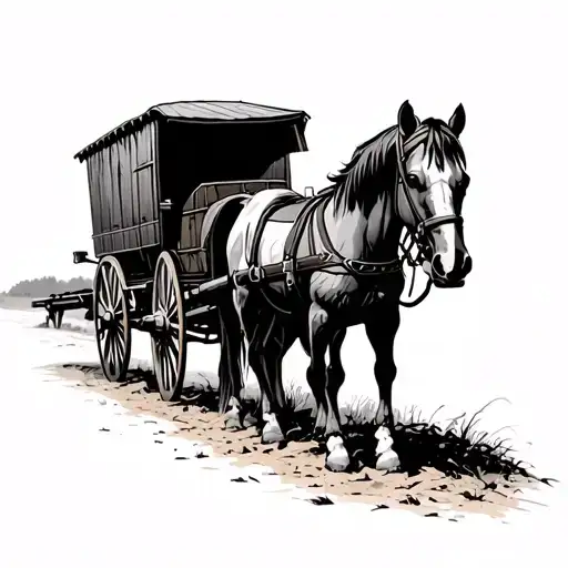 western wagon pulled by horses tattoo design idea