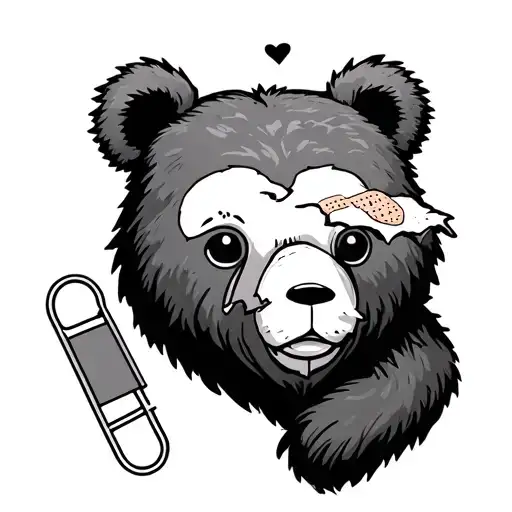 Creat a tattoo that incorporates an Angle, safety pin, bandaid and a torn up teadybear tattoo design idea