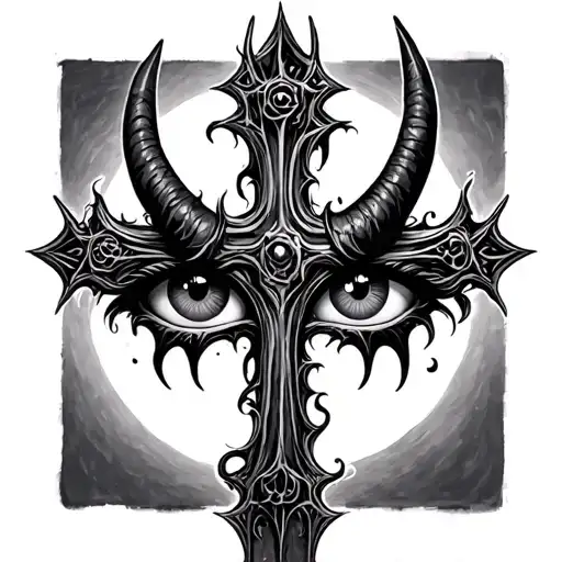 Cross with devil eyes in the cross on the eye tattoo design idea