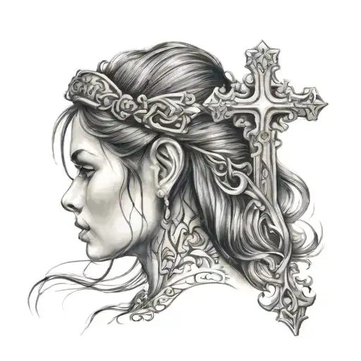 A small behind the ear tattoo with a cross & a little something else to include my femininity that the Bible talks of.  tattoo design idea