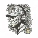 headset with silhouette of eminem face with a cap and the letter "E" reversed inside it tattoo design idea