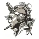 headset with silhouette of eminem face with a cap and the letter "E" reversed inside it tattoo design idea