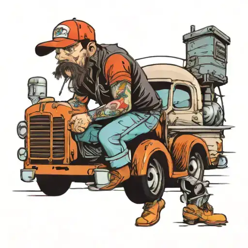 truck driver combine plumber tattoo design idea