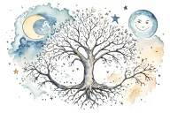Family tree, sun, moon, stars, infinity tattoo design idea