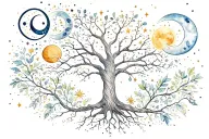 Family tree, sun, moon, stars, infinity tattoo design idea