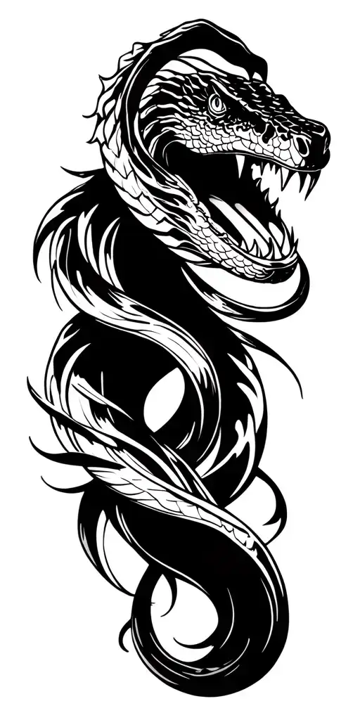 cobra with open mouth shoulder blade, tail handle symbolizing your passion, as the snake wraps around the length of arm tattoo design idea
