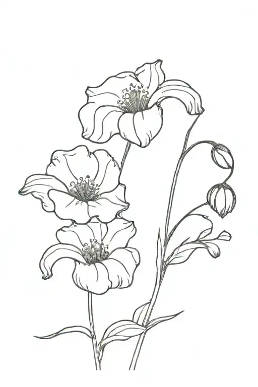 continuous line minimalist tattoo with a poppy and a Lilly of the valley flower tattoo design idea