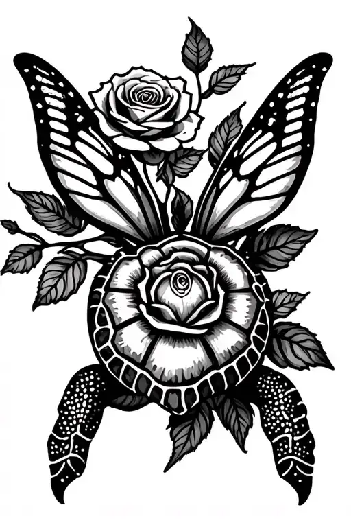 butter fly, turtle, rose, ocean tattoo design idea