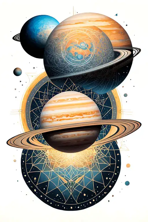 planets with sacred geometry patterns tattoo design idea