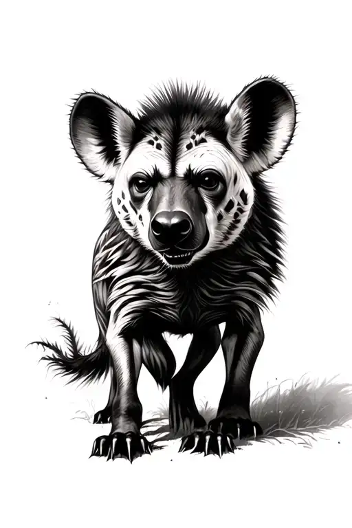Evil hyena, realistic, in full growth, tattoo design idea