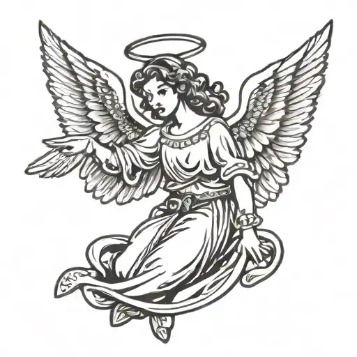 angel with wings spread tattoo design idea