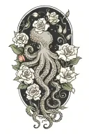 octopus, snowdrop, rose,  marigold flower tattoo design idea