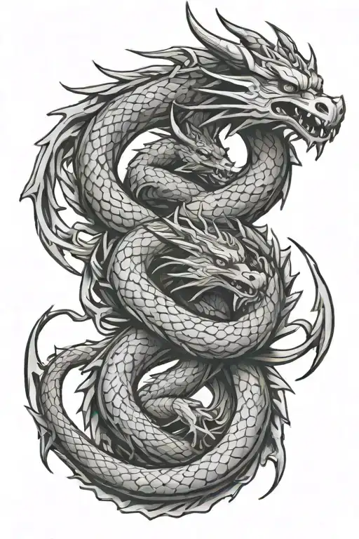 twin dragons intertwined tattoo design idea