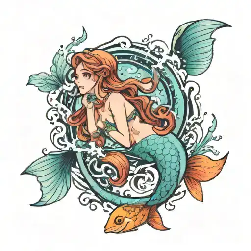 mermaid and redfish tattoo design idea