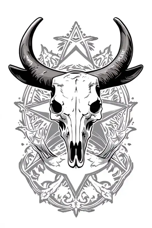 western bull skull Texas star cowboy skull tattoo design idea