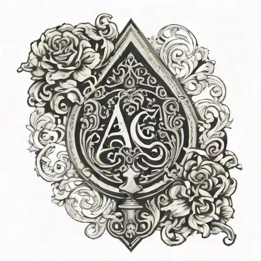 Ace of spades tattoo with an "L" inside baroque calligraphy bdsm man submissive to his Mistress for pubis with phr tattoo design idea