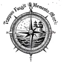 compass, text saying "Tempus Fugit Memento Mori", lighthouse, oceans, sunset tattoo design idea