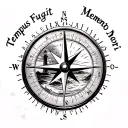 compass, text saying "Tempus Fugit Memento Mori", lighthouse, oceans, sunset tattoo design idea