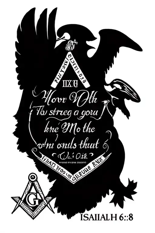 isaiah 6:8 bible verse with american military and masonic symbols tattoo design idea