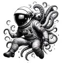Astronaut floating in space with tentacles breaking through helmet tattoo design idea