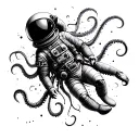 Astronaut floating in space with tentacles breaking through helmet tattoo design idea