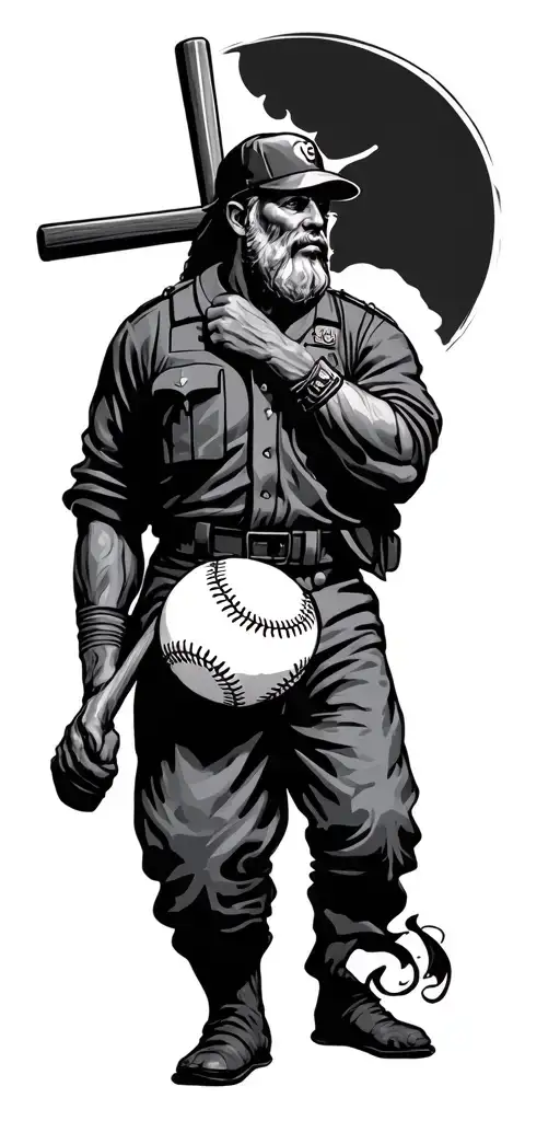 military, god, cross, baseball tattoo design idea