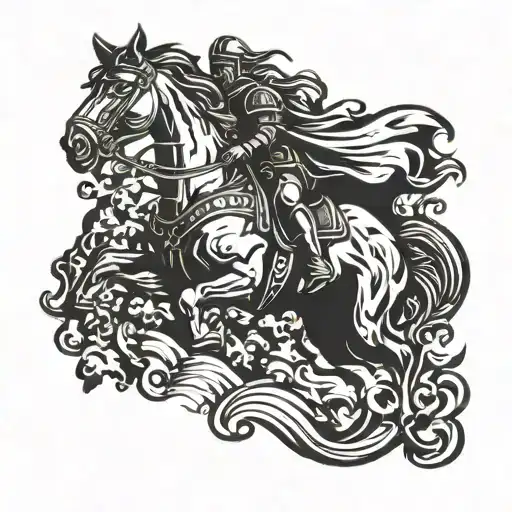 knight on horseback horse is jumping through the air tattoo design idea