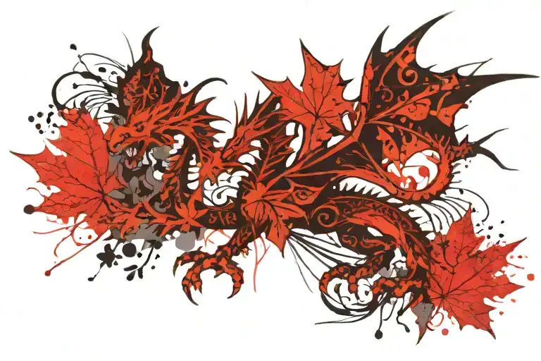 welsh dragon and maple leaf wrapped tattoo design idea