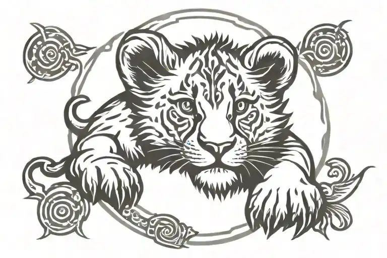 lion cub sun symbol tattoo design idea