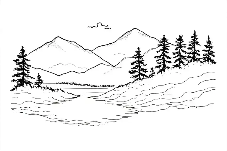 lake district hills, trees, lake impressionist tattoo tattoo design idea
