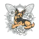 German Shepard fairy flower tattoo design idea