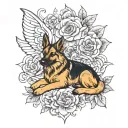 German Shepard fairy flower tattoo design idea