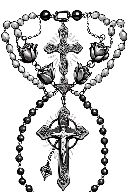 Rosary beads intertwined with cross,  tattoo design idea