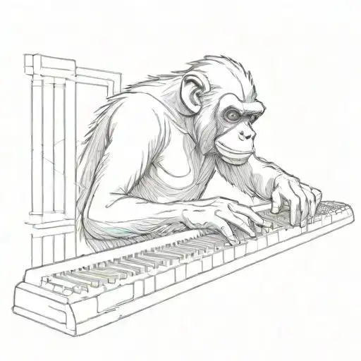 This will be a linear tattoo, with the fewest lines possible, to represent the infinite monkey theorem.Description: A silhouette of a monkey typing on a modern keyboard. The keyboard keys tattoo design idea