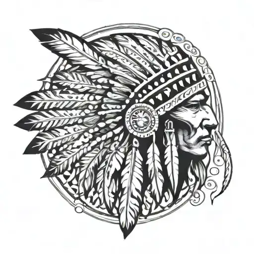 native american headress with african tribal sunrise integrated tattoo design idea