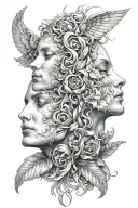  Two faces could be intertwined, one representing good (perhaps a serene, angelic face with light colors or symbols like tattoo design idea