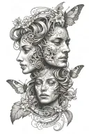  Two faces could be intertwined, one representing good (perhaps a serene, angelic face with light colors or symbols like tattoo design idea