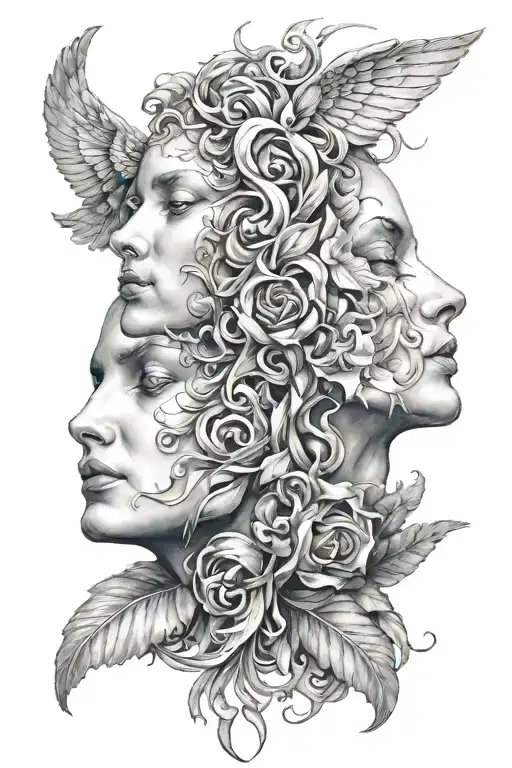  Two faces could be intertwined, one representing good (perhaps a serene, angelic face with light colors or symbols like tattoo design idea
