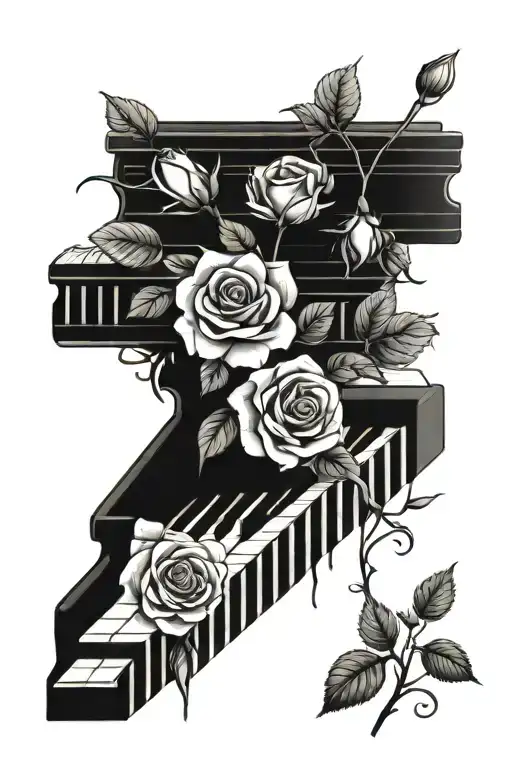 piano keys with roses tattoo design idea