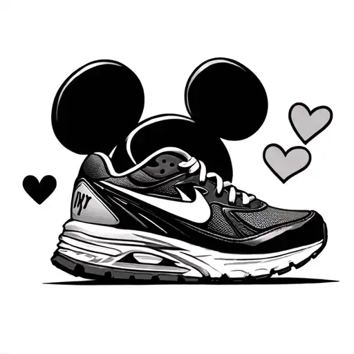 just keep going with a running shoe, heart, and Mickey Mouse head over the i in going tattoo design idea